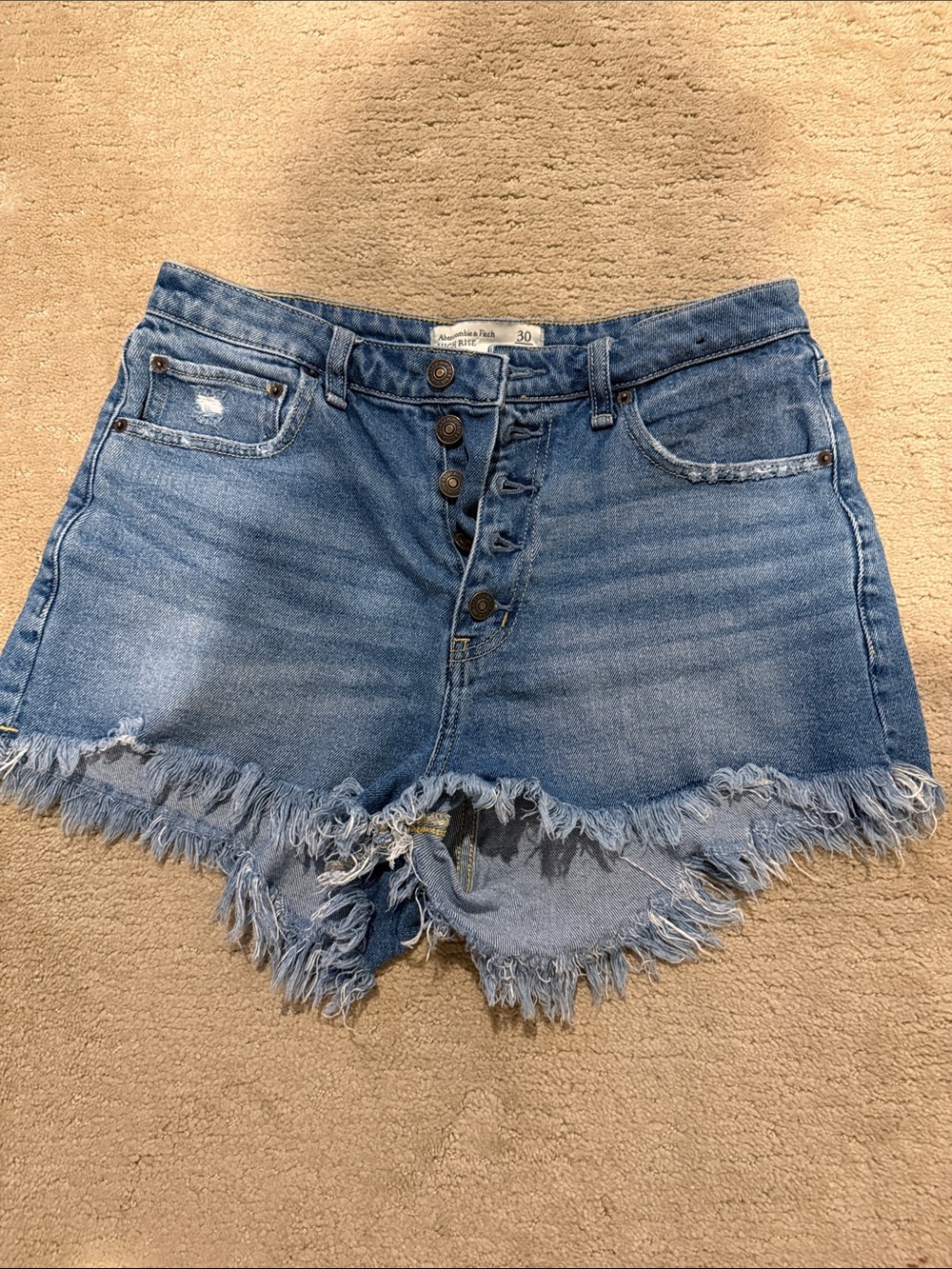Abercrombie & Fitch Faded Blue Distressed Button-Fly Denim Shorts